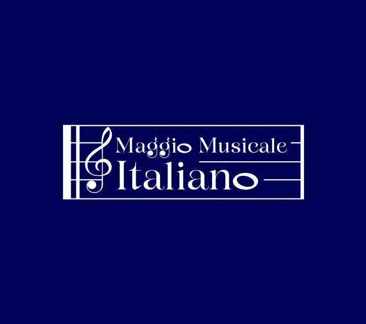 The Maggio Musicale Italiano logo: a treble clef and staff lines in white on deep blue