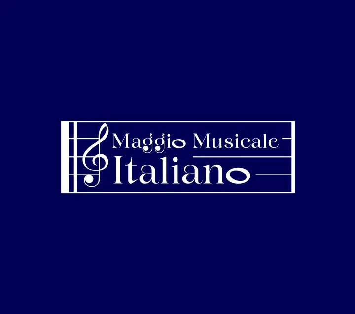 The Maggio Musicale Italiano logo: a treble clef and staff lines in white on deep blue