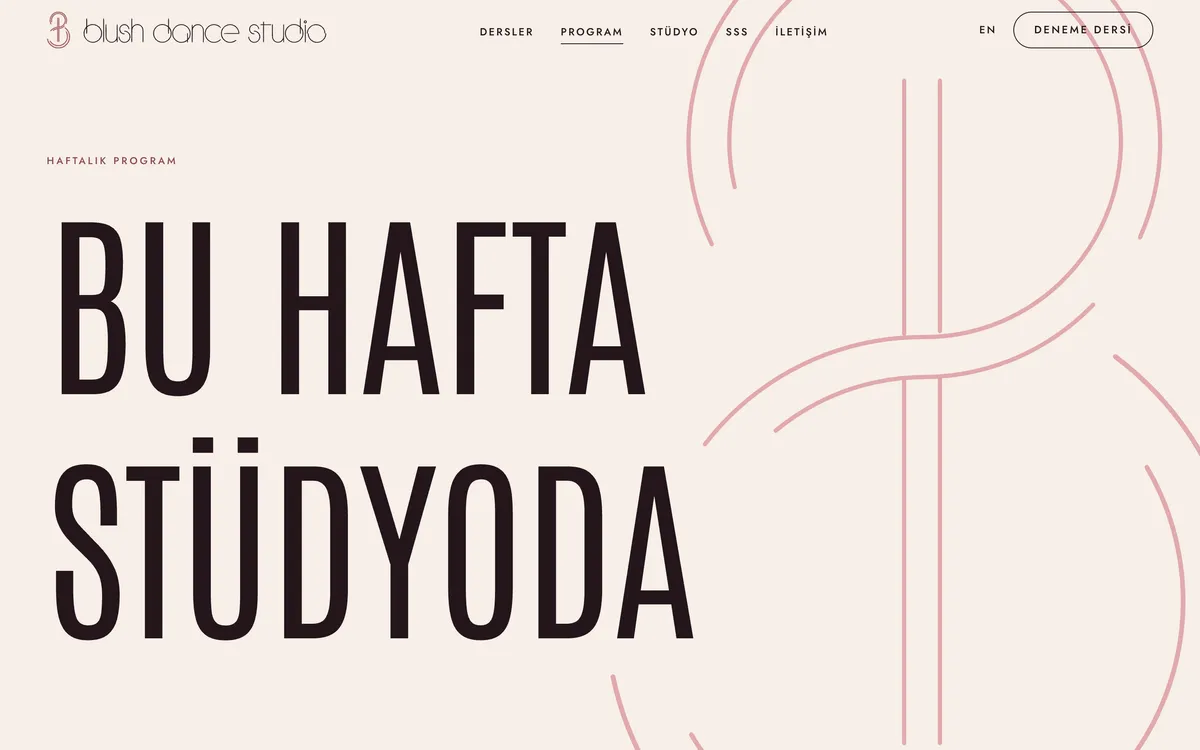 BU HAFTA STÜDYODA, the weekly schedule, with the monogram drawn in thin rose lines