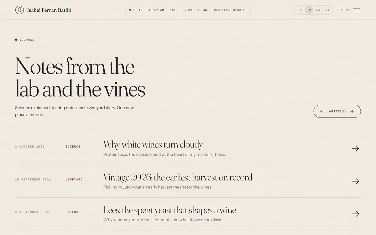 Notes from the lab and the vines: a list of articles with dates and topics