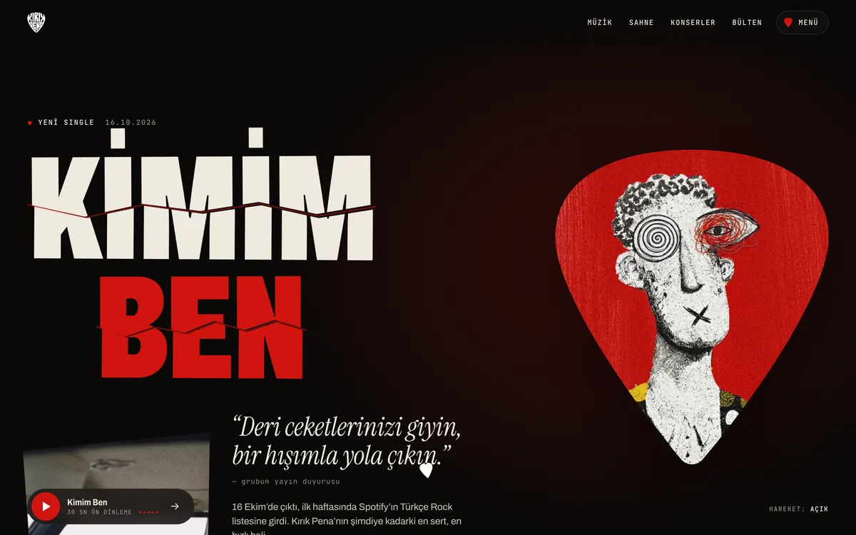 KİMİM BEN in white and red beside the single's red pick-shaped cover