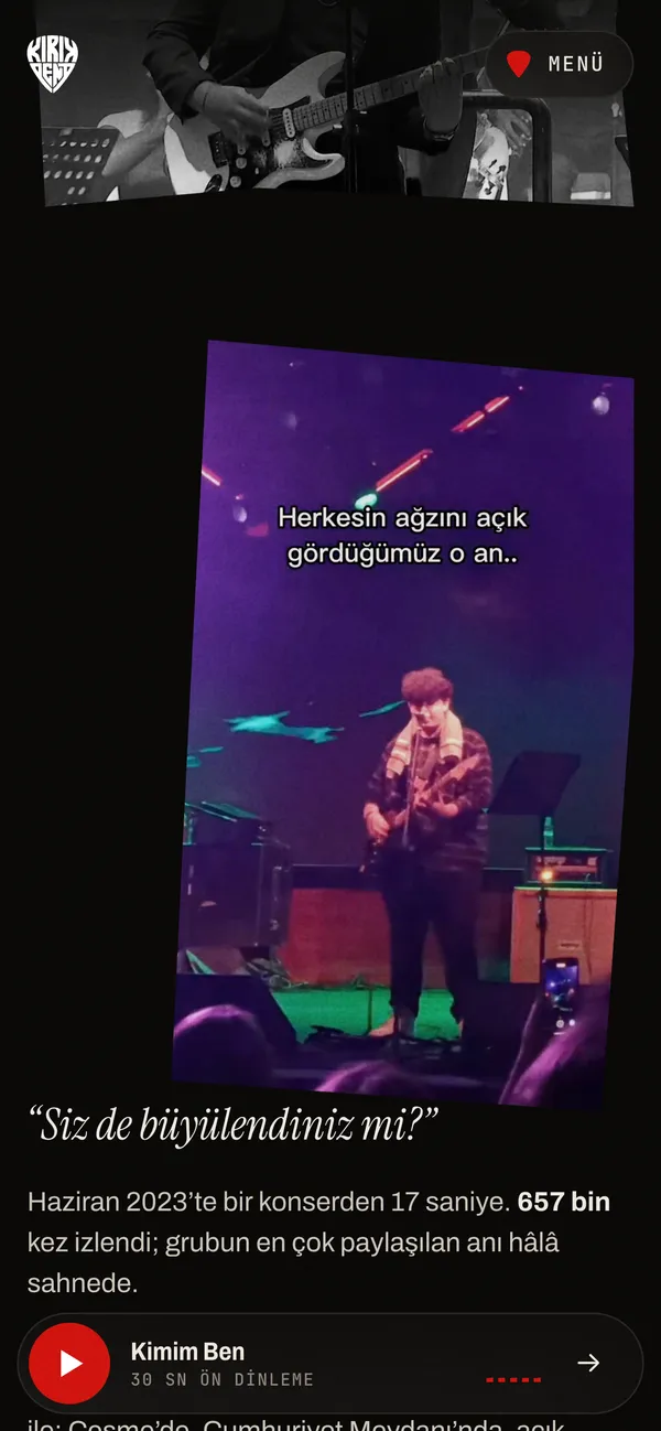 The stage section on a phone: a concert video and a quote
