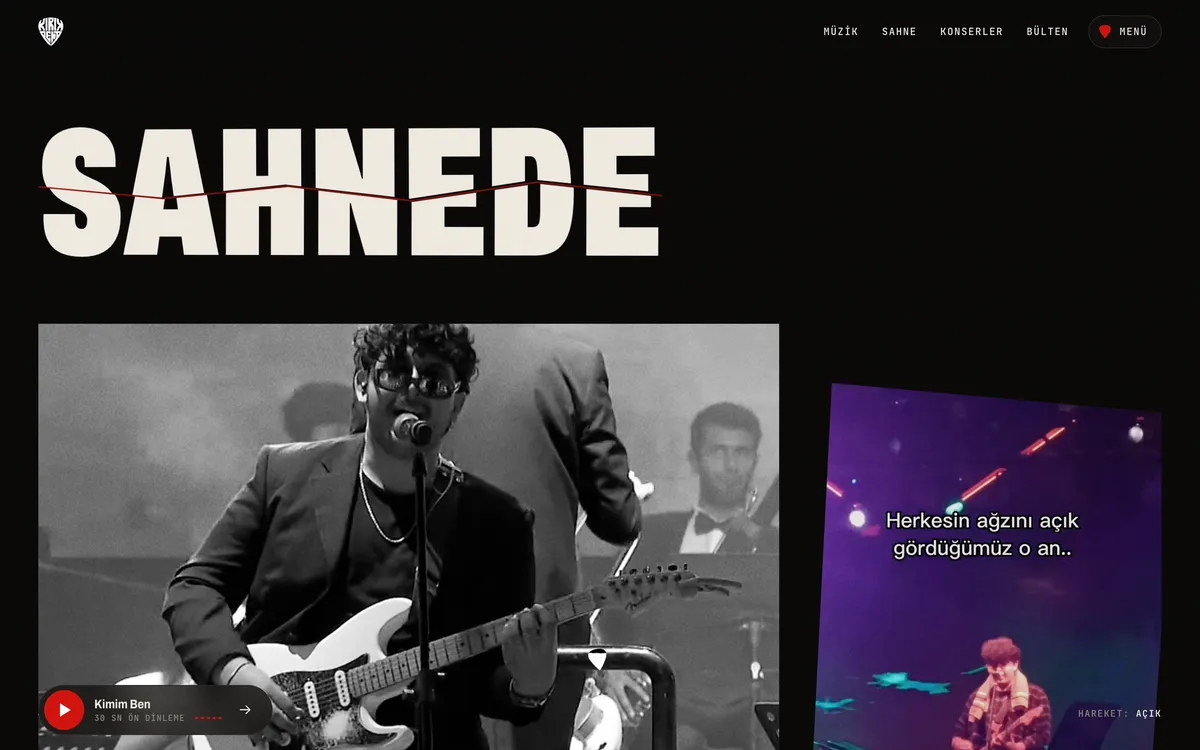 SAHNEDE above a black-and-white photograph of the singer and a phone video from a concert